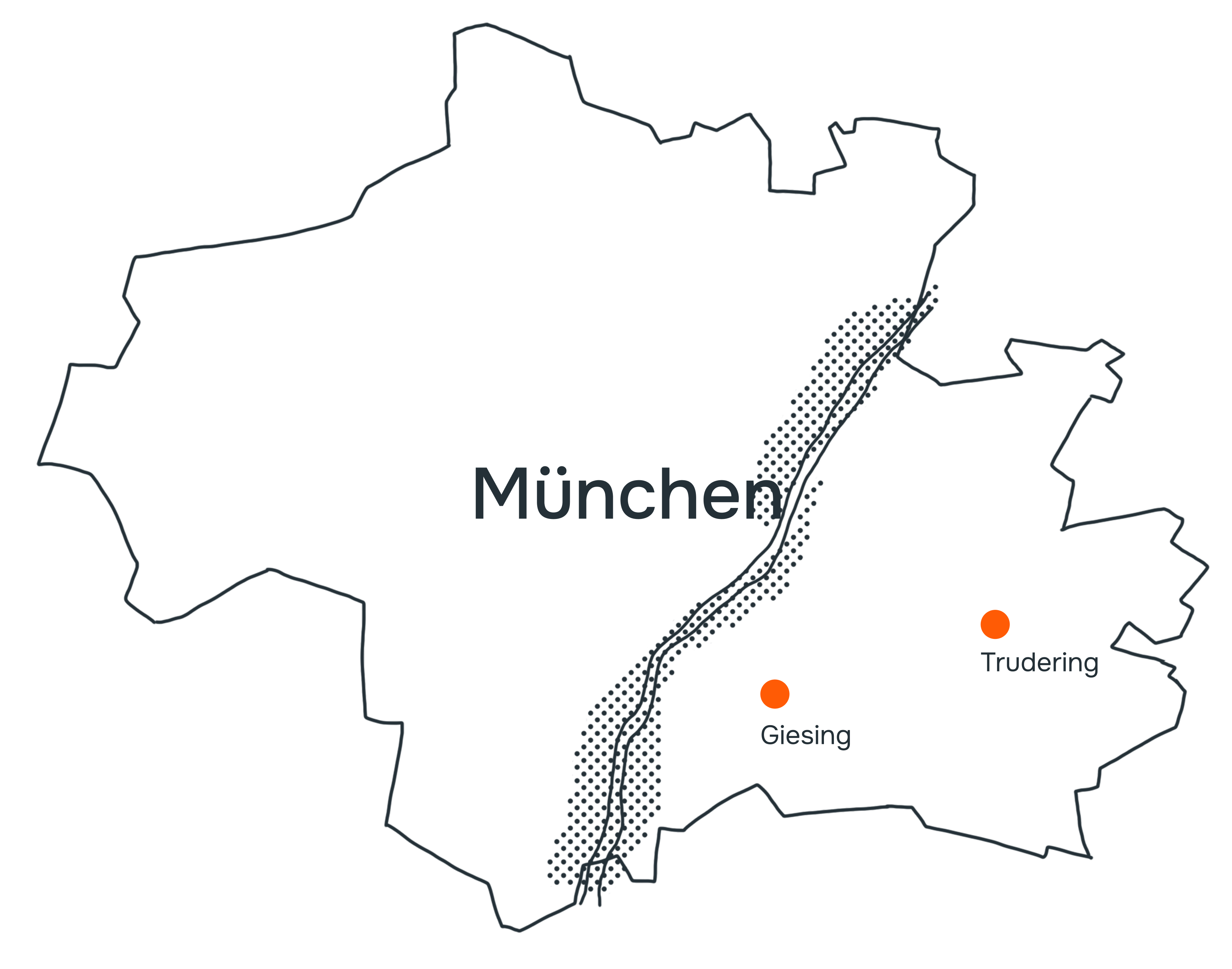 Karte mit den zwei Standorten in München — Giesing und Trudering